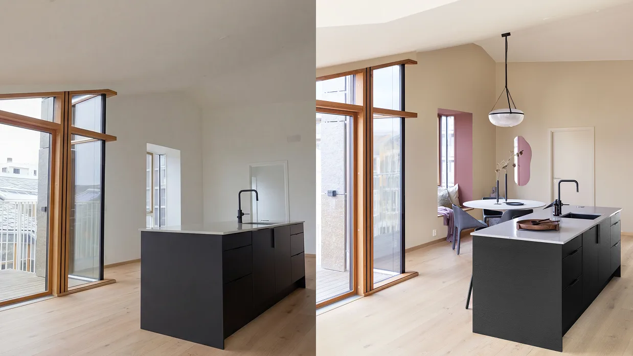 Kjokkenomrade for og etter