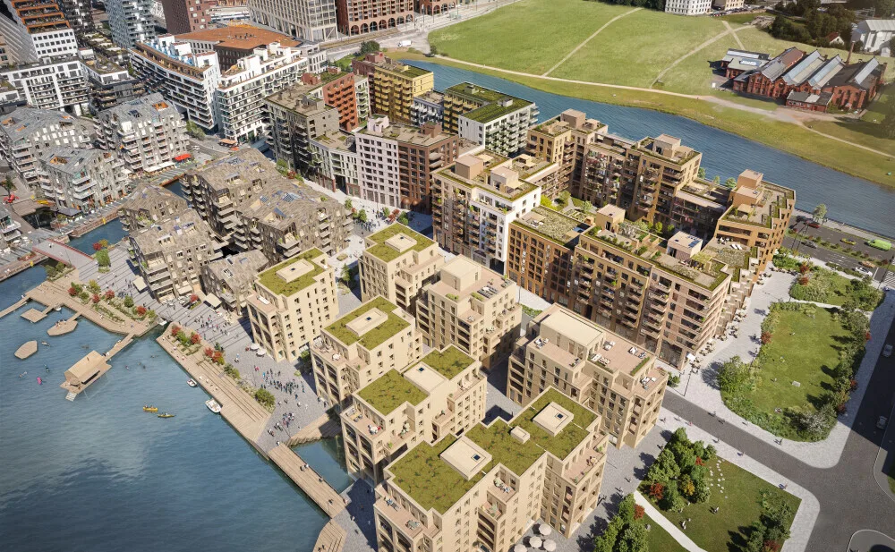 Illustrasjon av Mariakvartalet fra luften